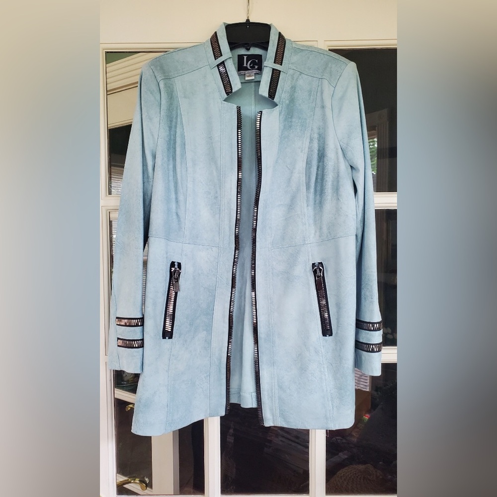Lena Gabrielle Light Sky Blue faux suede mid length jacket Sz.10.